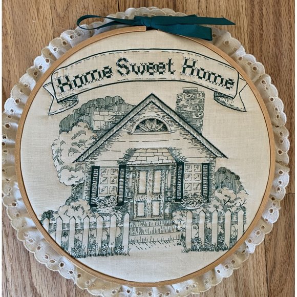 VTG Mushroom Home Sweet Home  3D Embroidery Fabric Hoop Wall Decor Lace Trim 13” - Picture 2 of 6